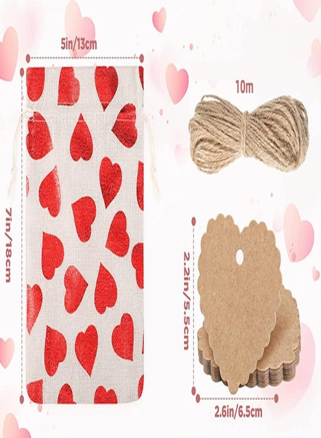 HIPIHOM Valentine's Day Burlap Bags, 24Pcs Heart Burlap Gift Bags with Drawstring and Gift Tags, Organza Bags for Valentine's day Wedding Birthday Anniversary Party Favors Adults, 6 Style 5x7in - Image 4